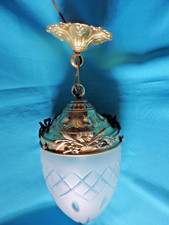 ANCIEN LUSTRE PLAFONNIER BRONZE LAITON STYLE LOUIS XVI OGIVE CRISTAL ST LAMBERT