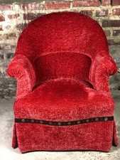 Fauteuil crapaud style Napoléon III en velours rouge orangé 1940'S