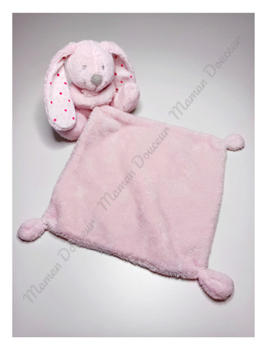 Doudou plat peluche lapin rose - plat,