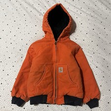 Kids Carhartt Hooded Jacket Size XS (6) Orange Workwear Reflective Hunting