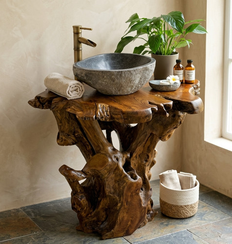 Meuble vasque teck - meuble, de