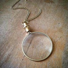 Collier loupe monocle en or brillant - laiton/bronze brillant - chaîne...