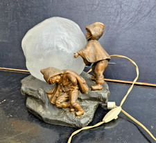 MEDNAT NIGHT LIGHT CHILDREN WITH SNOWBALL METAL + ART DECO GLASS 1930
