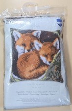 Vervaco Cross Stitch Needlepoint Pillow Cushion Front Kit Baby FOXES Started