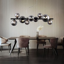 Lampe Suspendue Lustre Luminaire de Cuisine Verre Fumé 9 à Flammes Salon H 120cm