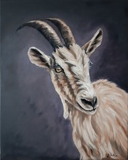 Chèvre Peinture originale Ferme Art 20 par 16 Pet Portrait Toile Huile Mur Art.