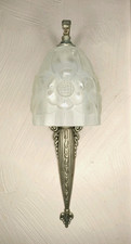 Antique Art Deco Pressed Glass Molded Wall Sconce Silver Bronze Frame.