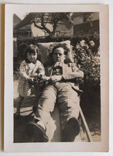 Father Daughter Lounger Yard Garden - Old Photo Snapshot c. 1945