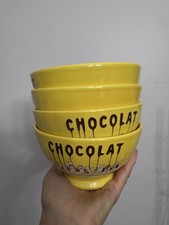 4X CHOCOLAT Delespaul-Havez France Pedestal Bowls 6" Ice Cream Dessert, EUC