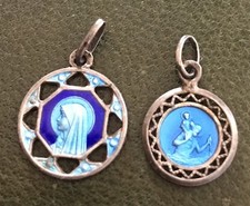 Médaille  Religieuse Poinçon Argent Émail Bleu Saint Christophe Vierge poinçon