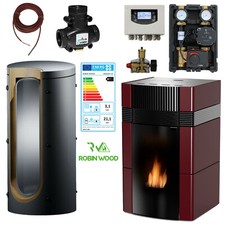 Poêle À Pellets À Eau Woody Ensemble Complet 24 KW Carreaux Bordeaux