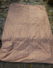 ANTIQUE SHABBY COZY CANVAS STUNINING VINTAGE QUILT FEATHER TRIM 130X96 TOP