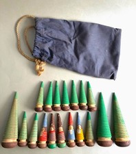 Vieux Jouet en Bois 18 Arbre De Bois, 1960er Tourné Sapin