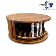 Rare Vintage Danish Teak Round Tambour Door Carrousel Cassette Holder