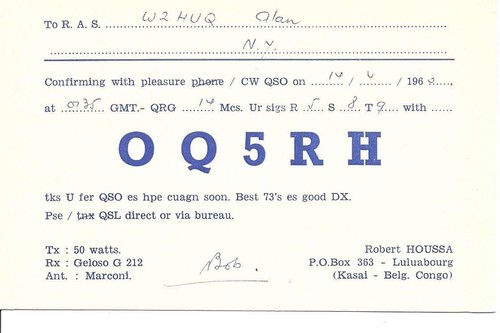 Qsl 1960 congo belge - belge, carte
