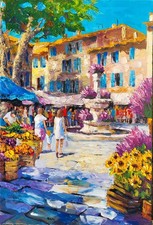 NOLAC - "Marché Provençal" (60x40 cm) - au Couteau - Scène de Vie ensoleillée