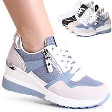 Baskets À Talons Élevés Pour Femmes, Chaussures De Sport En Maille, À Lacets