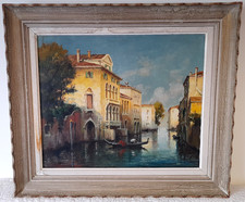 ancienne huile sur toile tableau signé Léo Fontant Venise gondole sur le canal