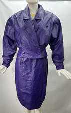 Vtg 80s Pelle Cuir Purple Leather Dress Suit and Jacket Skirt Set Sz 12