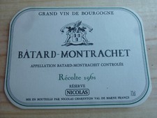 Batard Montrachet 1961 Réserve Nicolas Burgundy Burgundy Wine Label