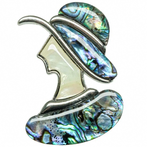 Broche buste dame - au, chapeau