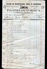 LAZENAY (18) MARECHALERIE FORGE SERRURERIE MACHINES AGRICOLES "PASDELOUP & ROUX"