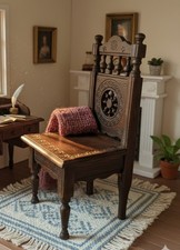 Dark Wood Carved Doll Chair Vintage Breton Decoration