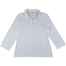 Anne Fontaine Top Womens 44 US 12 White Collared Pullover 3/4 Sleeve Pima Cotton