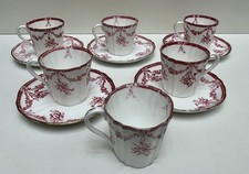 Lot porcelaine anglaise - 6 tasses & 5 soucoupes à décor camaïeu rose - WAA & Co