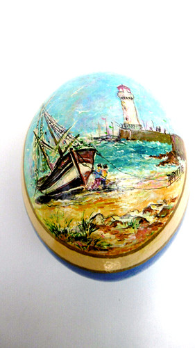 Oeuf autruche peint barque - oeuf, d'autruche
