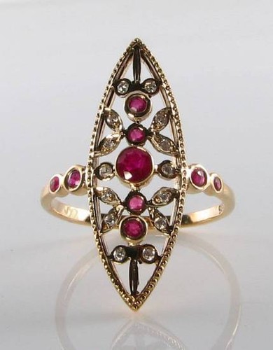 Bague art déco marquise rubis - marquise,