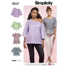 8647  PATRON SIMPLICITY  4 CREATIONS BLOUSE CHIC ET ELEGANTE TAILLE 38 AU 56