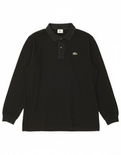 LACOSTE Mens Long Sleeve Polo Shirt Size 5 Large Black Cotton AS12
