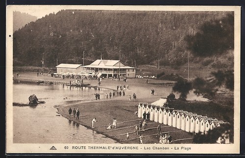Cpa lac chambon plage avec - chambon,, la