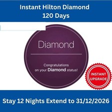 Instant Hilton Diamond Status Upgrade 120 Days, Stay 12 Nights Extend To 12/2026