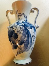 H. BEQUET Porcelain Blue Delft Vase Hand Painted; Made in Belgium