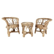 Mini Garden Living Room 2 Armchairs and 1 Table in Rattan Wicker Rattan Wicker Chair