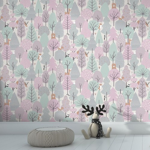 Papier peint animaux arbres - peint,