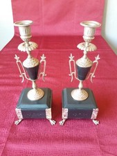 PAIR OF BRONZE & MARBLE FIREPLACE CANDLES