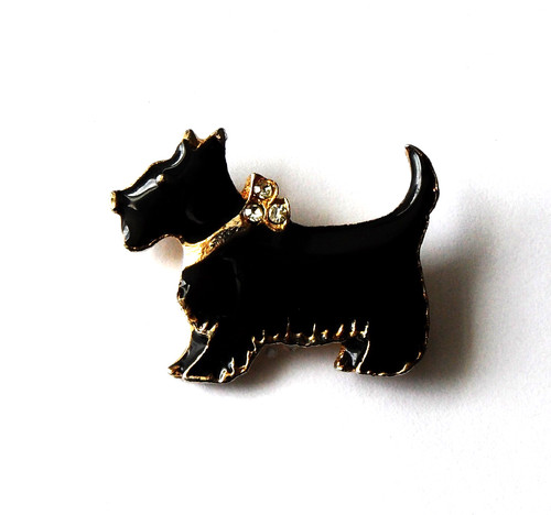 Broche métal strass chien - ,