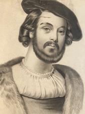 Très Beau Dessin Crayon Portrait Tête Buste Homme XIXe A Identifier Art Barbe