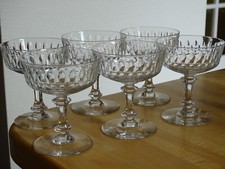 VAL ST LAMBERT 6 ANTIQUE CHAMPAGNE GLASSES CRYSTAL CUT GRACEFUL MODEL