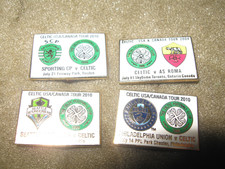 4 RARE OLD GLASGOW CELTIC FOOTBALL CLUB USA TOUR ENAMEL BROOCH PIN MATCH BADGES