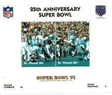 St. Vincent 1991 - Super Bowl XXV NFL Bob Lily Cowboys VS Dolphins S/S MNH