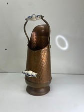 Nihof Stamped Copper Charcoal Bucket Made in Holland Ceramic Handle