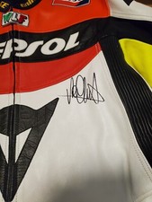 Valentino Rossi Autographed Repsol Honda Dainese Raleigh Leathers. Photo Proof