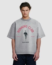 Illicit Bloc Running Club T-Shirt Powder Grey Small 300GSM 100% Cotton Boxy Fit