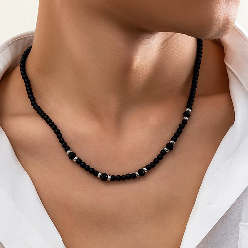 Collier homme perles agate - homme, de