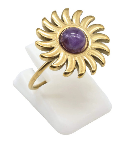 Bague inox soleil améthyste - bague,