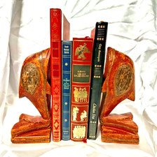 BELLE PAIRE DE SERRE LIVRE "DAUPHINS" EN BOIS ET LAITON ART DECO PARFAIT ETAT